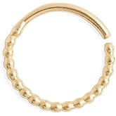 Real Solid Gold Nose Ring, Dainty Dots Piercing Hoop, Minimalist Cute 14K Gold Hoop, Indian Tribal Handmade Simple Everyday Sleepers Boho Piercing Jewelry, Curated Ear, Inner Diameter: 7.5mm, 20 Gauge