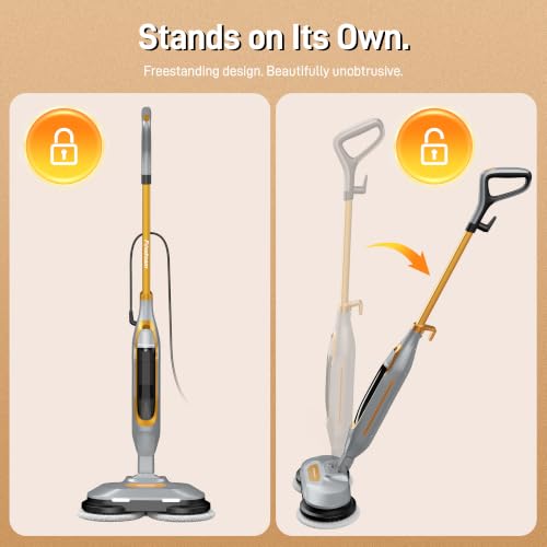 Funsteam Steam and Scrub Mop, Steam Mop with Dual Rotating Pads, Swivel Steering, 2 LED Headlight, 4 Cleaning Modes, 15.2 fl oz Tank, 6 Washable Pads for All-in-One Sealed Hard Floors