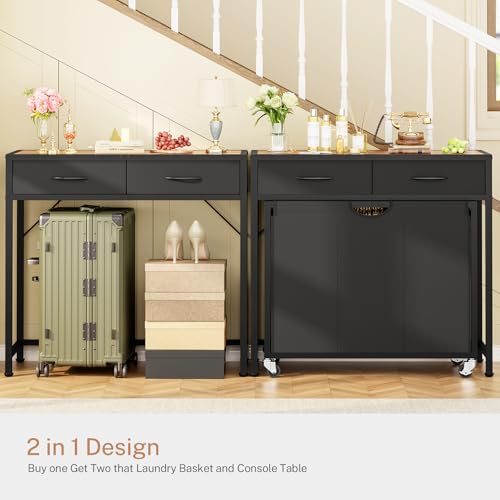 FIONESO Rolling Laundry Basket with 3 Section Pull-Out Bags, Laundry Hamper with 2 Drawers, 2-Tone Top Panel Laundry Sorter, Laundry Basket Organizer with Wheels, Laundry Room, Bathroom, Black