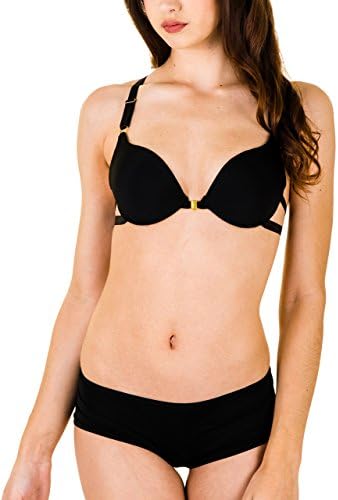 Body Frosting Push Up Top Cage Bra and Panty Set (36B/M, Black 4)