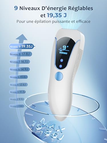 Pulsed Light Hair Remover with Cooling Function, Laser Hair Removal with 999,900 Flashes, 9 Energy Levels, IPL Hair Removal for Face, Armpits, Legs and Bikini - Men and Women, Blue