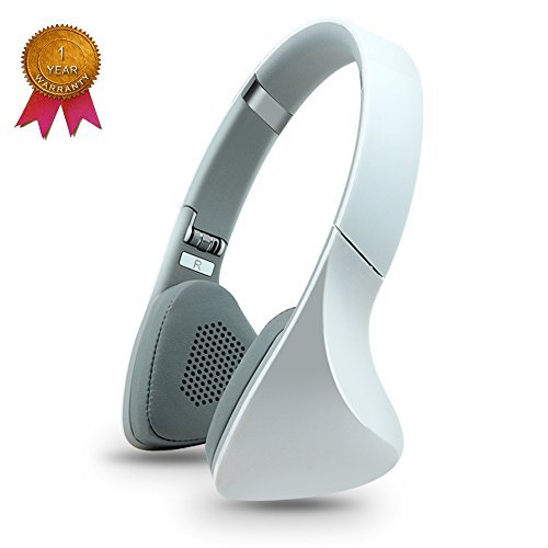 Wireless Bluetooth Headphones Over Ear, wireless sport bluetooth headset, Folding design PC stereo headphone with mic and Soft Memory-Protein Earmuffs--SUOYANA (White)