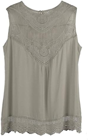 OVERMAL Women Summer Vest Top Sleeveless Blouse Casual Tank Tops Shirt Lace (M, Khaki)