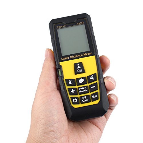 DMiotech Laser Distance Measure 196ft 60m Mini Handheld Digital Laser Distance Meter Rangefinder Measurer Tape Yellow with Tripod