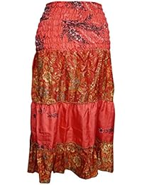 Women's 2 in 1 Skirt Red Patchwork Boho High Waist Tube Dress S/M