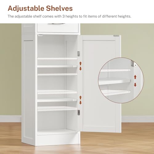 TEENFON 67" H Pantry Storage Cabinet, Bathroom Cabinet with 3 Door Shelves & 1 Drawer, Tall Kitchen Pantry Cabinet for Living Room, Bathroom, Kitchen, White