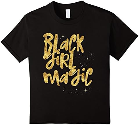 Kids Black Girl Magic Shirt Melanin Queen Gold Stars Strong Women 12 Black