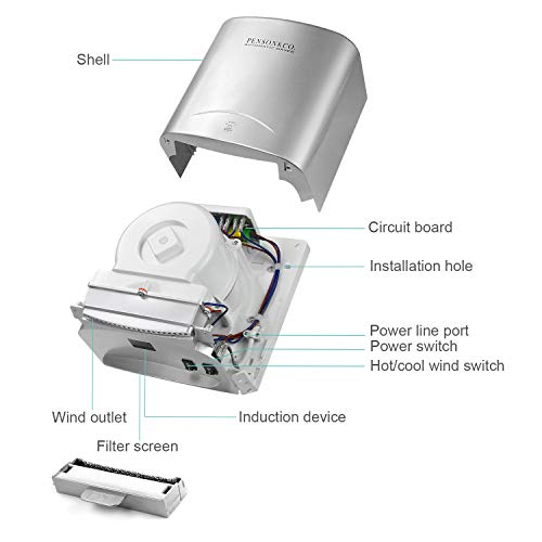 PowerPress 2001 Super Quiet Automatic Electric Hand Dryer Commercial High Speed 95m/s, Silver, Instant Heat & Dry - Thumbnail 3