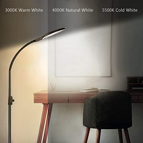 Joypea 2X-4X LED Magnifying Floor Lamp,Height Adjustable Gooseneck Standing Light,Adjustable Color Temperature 3000K-5500K,Perfect for Reading,Task Crafts- Black