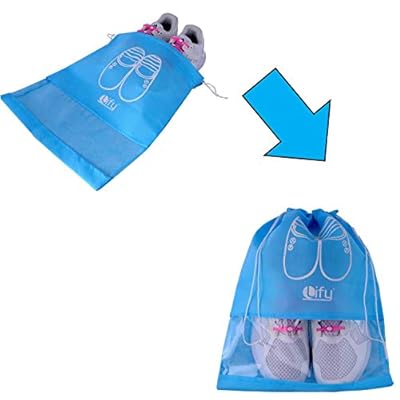 Lify Fabric Shoe Bags (Set of 6) (Transparent & Blue)