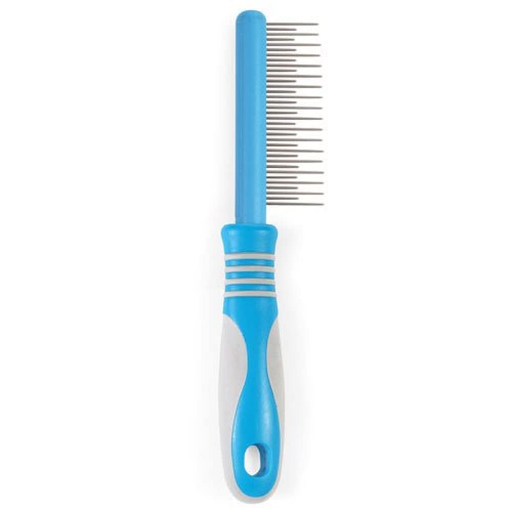 Ancol Ergo Moulting Dog Comb - Blue and Grey Grooming Tool for Dogs - Dual L Teeth for Removing Loose Hair from Undercoat and Topcoat - Stainless Steel Pins for Gentle Use