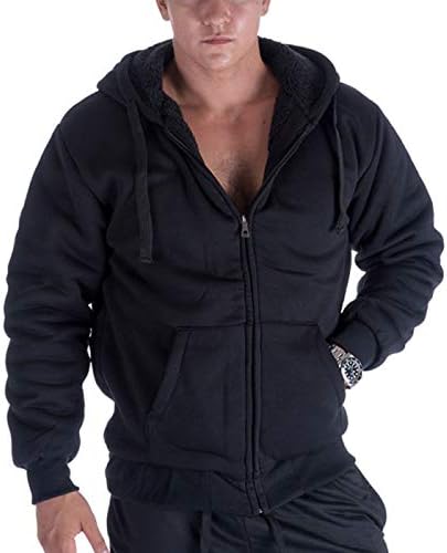 Men's Full-Zip Heavyweight Fleece Hoodie Sweatshirts Black Hoodies for Men