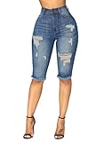 Dokotoo Womens Ladies Fashion Summer Classic Casual Mid Rise Denim Ripped Destroyed Hole Bermuda Shorts Skinny Jeans Medium