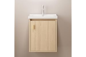 Albriya 16" Bathroom Vanity Wall Mounted, Small Floating Vanity with Sink, Modern Bathroom Vanity with Soft-Close Drawers, Chrome Faucet, Pop up Drain, P-Trap (Walnut)