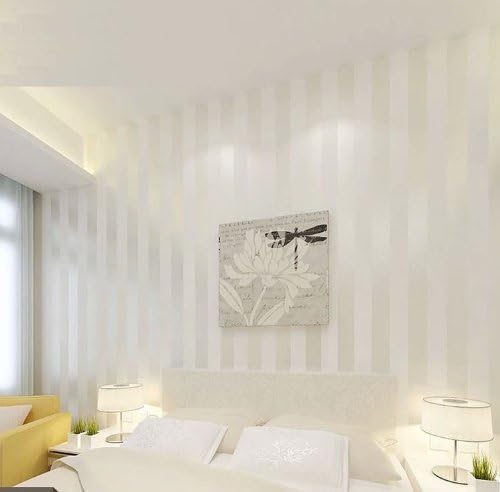 KeTian European Style Modern Minimalist Country Luxury Stripe Non-Woven Wallpaper Roll for Living Room Bedroom Tv Backdrop Wall White Color 0.53m (1.73' W) x 10m(32.8'L)=5.3m2 (57 sq.ft) - Image 4