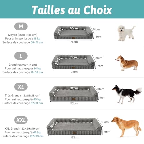 COZY KISS Orthopaedic Dog Bed Extra Large 120 x 88 x 17 cm – Soft Faux Fur Sofa Bed, Memory Foam in Honeycomb, Ergonomic Cushion, Removable, Washable, Grey, XXL