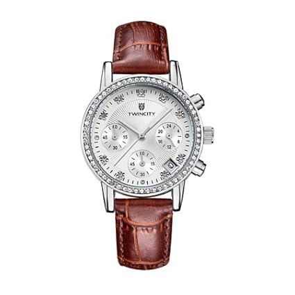BAJEETA Chronograph Rhinestone Women Watch Ladies Quartz Leather Watch Girl Waterproof Fashion Genuine Six-Pin Red - Deep�