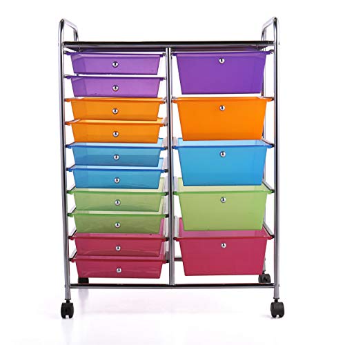 15-Drawer Rolling Storage Cart Scrapbook Paper Office Unit Organizer Rack Shelves