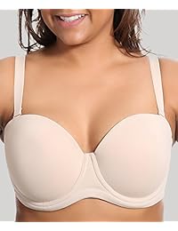 DELIMIRA Sujetador sin tirantes para mujer, con aros y contorno, talla grande