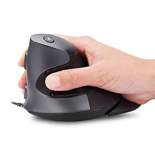 DELUX Wired Vertical Mouse, Optical Ergonomic Mouse with 6 Buttons, 3 Gear DPI(800/1200/2000) and Comfortable Grip for Reduce Wrist Pain for PC Computer Laptop (M618BU-Black/Grey)