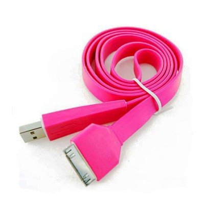 Pink Noodle Flat Dock Connector to Charging USB Sync Data Cable For Apple iPod Video 30GB, 60GB, 80GB