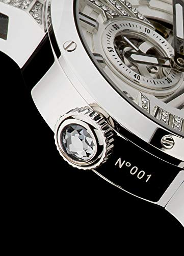 HMMER-Damen-Armbanduhr-Analog-Automatik-mit-20mm-Armband-aus-Kalb-Nubukleder-SilberSchwarz-GL-200