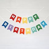 Decomod Premium Layered Felt Happy Birthday Banner Bunting Laser Cut 60 inches Wide - Rainbow Flags