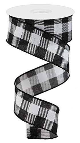 Plaid Check Wired Edge Ribbon - 10 Yards (White, Black, 1.5")