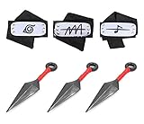 Masterboxan 3 Pcs [Black] Naruto Headband Cosplay Accessories Japanese Anime and 3 Pcs Big Kunai Cosplay Leaf Village Ninja Kakashi
