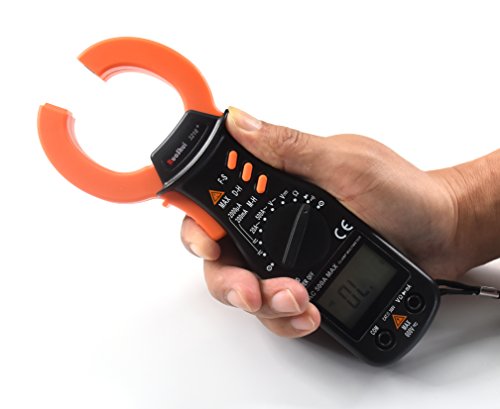 Ruoshui Digital Clamp-On Meter, 1.18 Inch Jaw Opening Auto & Manual Ranging Multimeters MAX Range AC 500 Amp DC 200mA AC DC 600 Volt 20 Mega Ohm with 2 AAA Batteries & Testing Leads
