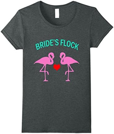 Womens Bride's Flock Bachelorette Tshirt Wedding Tee Flamingo Shirt Large Dark Heather