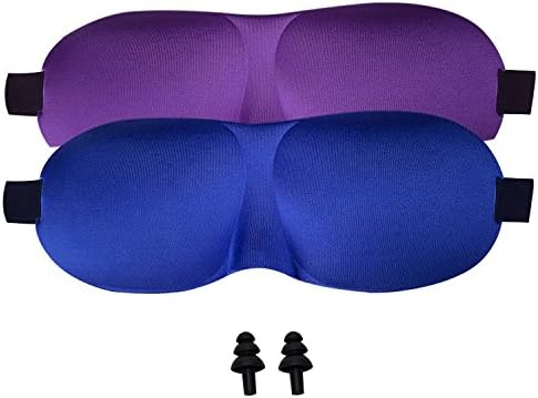 Sleeping Eye Mask, FUNCYboo 2-pcs Air Comfortable, Lightweight,Light Blocking Eye Mask with Soft Earplugs for Travel (Blue &amp; Purple)