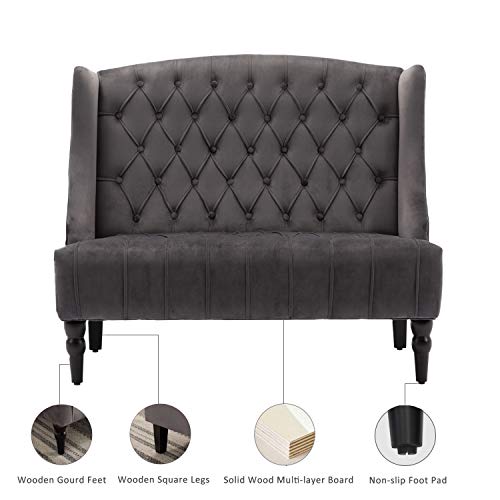 Artechworks Velvet Tufted High Back Loveseat Sofa for Living Room