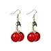 Qpower 1 Pair Women Fashion Cherry Drop Dangles Rhinestone Ear Studs Earrings