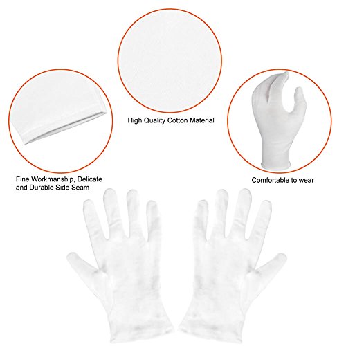 Paxcoo 3 Pairs White Cotton Gloves for Dry Hand Cosmetic Moisturizing Coin Jewelry Inspection Spa – Large Size - Thumbnail 3