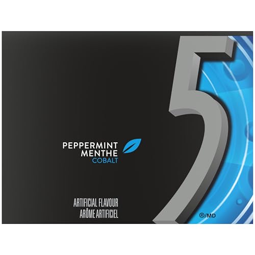 5 GUM, Peppermint-Cobalt Flavoured Sugar Free Chewing Gum, 15 Sticks, 10 Packs
