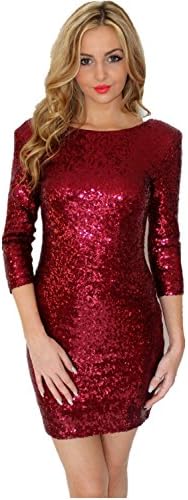 TowerTree Women's Sparkle Glitter Sequin 3/4 Sleeve Bodycon Shiny Party Dress Vegas