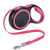 Retractable Dog Leash 16 ft Heavy Duty Walking Leashes Perfect for Medium Small Dog One Button Brake & Lock Comfortable Hand Grip Tangle Free with Anti-Slip Handle (Pink)