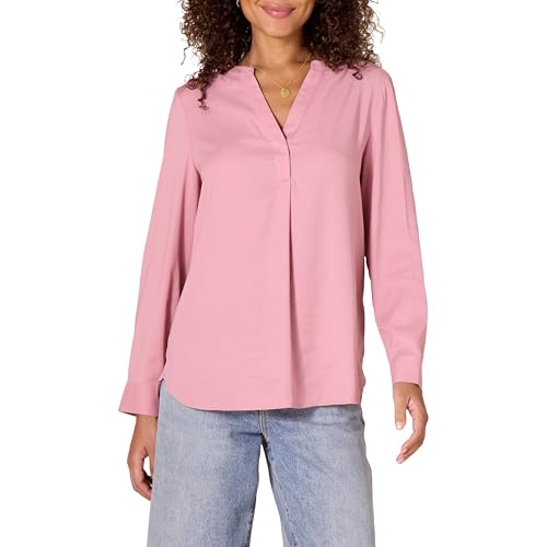 Amazon Essentials Blusa de Georgette sin Cierre de Manga Larga y Corte Holgado Mujer, Malva, XS