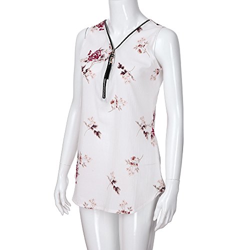 Women Tops Summer Casual Zipper Tassel Sleeveless Vest Top Printed Hollow Flower Vest Top Blouse White - Thumbnail 4