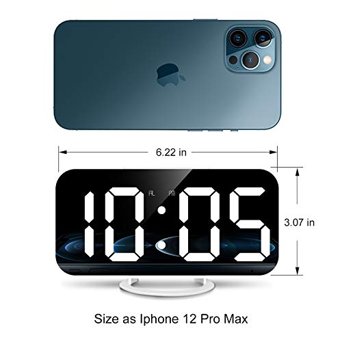 Lamisola Digital Alarm Clock, Large LED Mirror Display, 2 USB Charging Ports，Auto Dim Mode