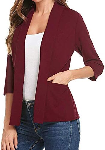 GOVOW 3/4 Sleeve Blazer for Women Open Front Short Cardigan Suit Jacket Work Office Coat