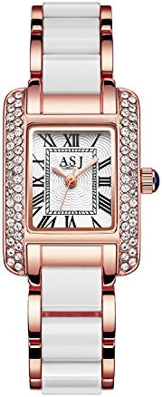 Asj Women's Analog Quartz Watch,Luxury Rhinestone Bracelet Wrist Watch with Porcelain Band for Women,3 ATM Waterproof (Gold)