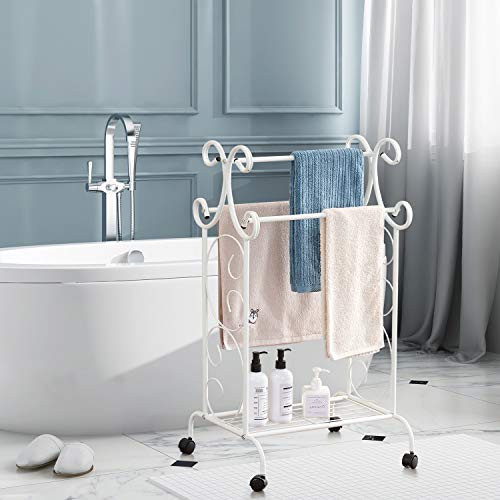 VECELO Large Freestanding Towel Rack Holder with Storage Shelf for Bath & Hand Towels ...