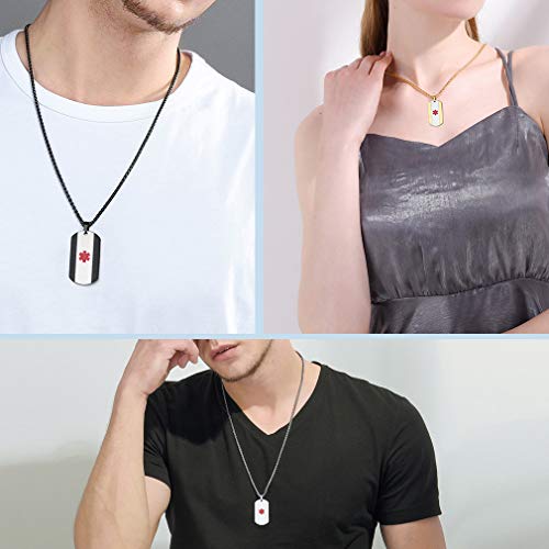 Supcare Tag Necklace Medical Alert ID Jewelry Stainless Steel 18K Gold Plated for Women/Men/Children, Medical Emergency Identification Dog Tag Necklace Jewelry - Thumbnail 2