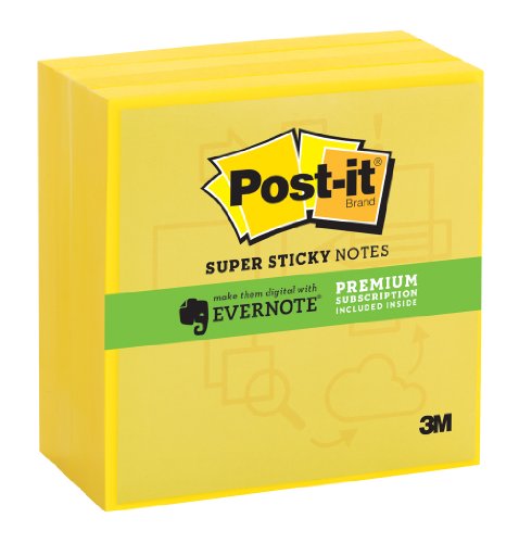 UPC 051141972206, Post-it Super Sticky Notes, Evernote Collection, 3 x 3 Inches, Electric Yellow, 4 Pads per Pack, 90 Sheets per Pad (654-4SSY-EV)