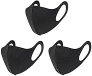 LAPCOS Set de mascarilla facial (paquete de 3, negro) Mascarilla negra lavable y reutilizable para adultos - Transpirable y ligera