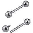 FINE4U 14G ASTM F136 Titanium Straight Barbell Rings for Nipple/Tongue/Dimply/Industrial - Internally Threaded Hypoallergenic Body Piercing Jewelry Gift for Women & Men, Nickel Free, Lead-Free