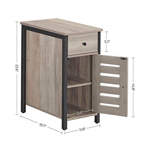 VASAGLE Lowell Narrow Side Table, Nightstand with Drawer, Shutter Door