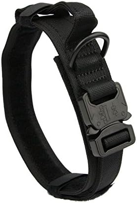 MEIKAI Adjustable K9 Tactical Dog Collar with Control Handle for Dog Training,Quick Release Metal Buckle,Heavy Duty Military Nylon,1.5" Width(M. Black)